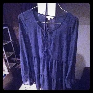 Dark blue long sleeved sheer dress w/slip